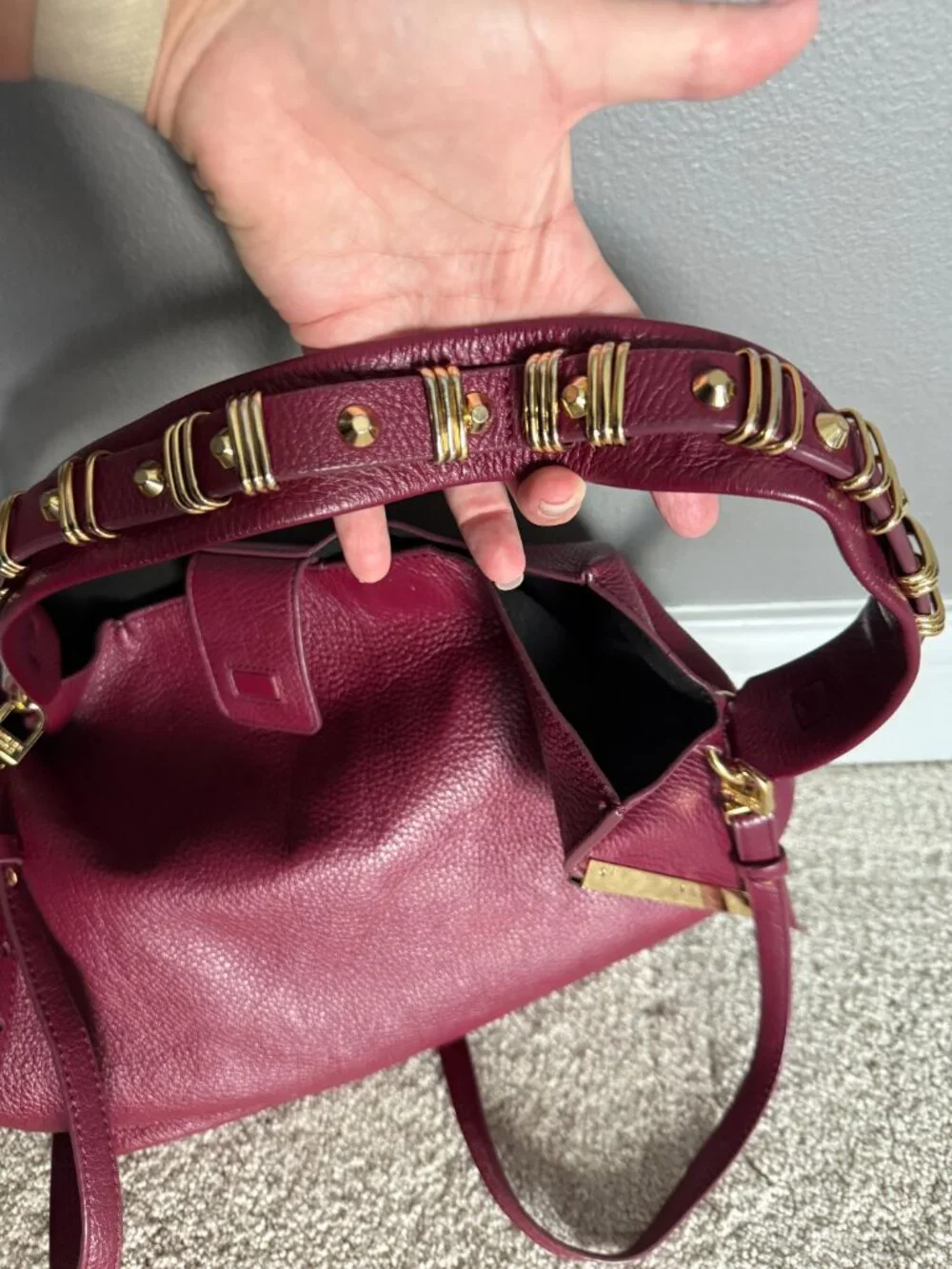 Stuart Weitzman Pebbled Leather Burgundy Hobo Bag